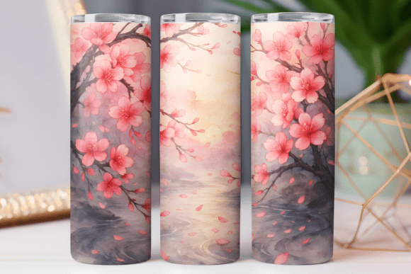 Cherry Blossom Floral Art Tumbler Wrap Graphics