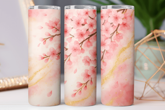 Cherry Blossom Floral Tumbler Png Art: Graphics & Tumbler Wraps