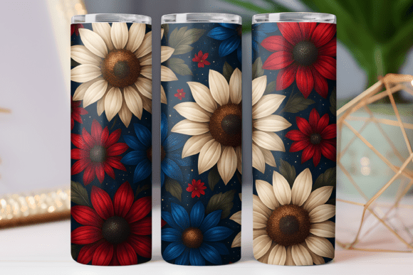 Floral Patriotic Tumbler Wrap Graphics