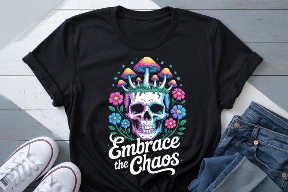 Psychedelic Skull Chaos Floral PNG: T-Shirt Graphics for Business Branding