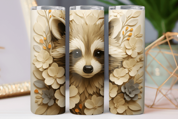 Wooden Flower Raccoon Tumbler Wrap 20oz: Graphics & Tumbler Wraps